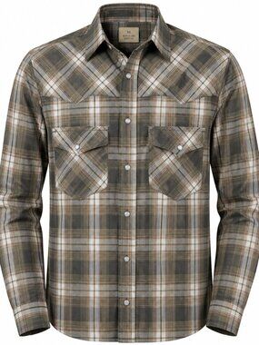 Vintage Mens Western Plaid Snap Button Cowboy Shirt Rustic Ridge Med Green Brown